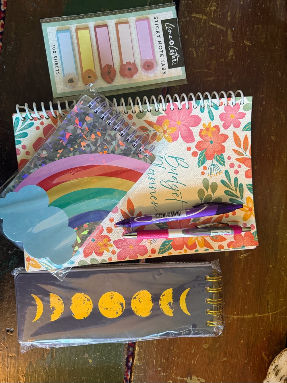 Adorable Notepad & Pen Lot, Monthly Budget, Celestial & Rainbow
